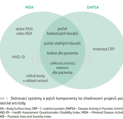 OBR. 1 Skórovací systémy a jejich komponenty ke zhodnocení projevů psoriatické artritidy