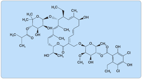 Obr. 1 Chemický strukturní vzorec fidaxomicinu; podle [8] – Epstein, et al., 2012.