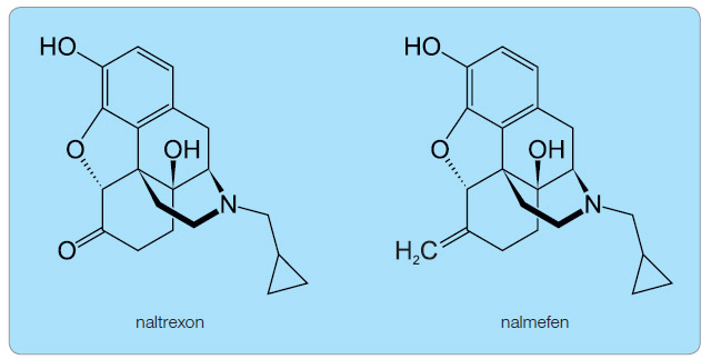   Obr. 1 Chemické strukturní vzorce naltrexonu a nalmefenu.