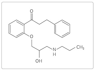 Chemický vzorec propafenonu.
