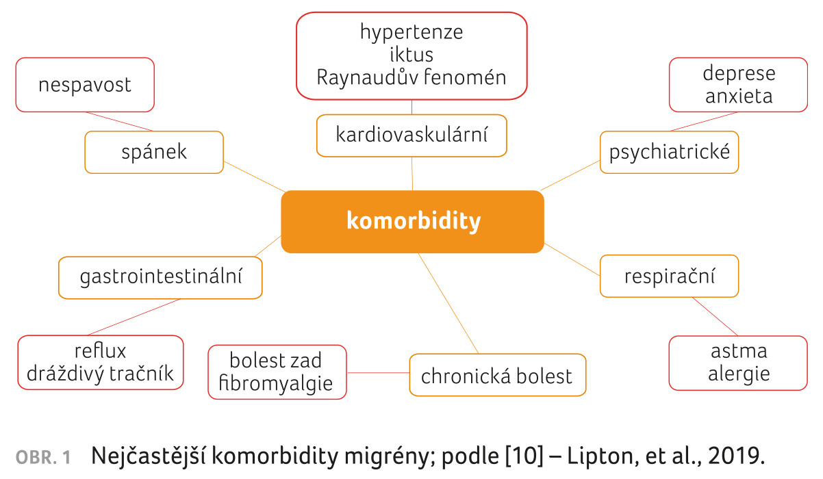 OBR. 1 Nejčastější komorbidity migrény; podle [10] – Lipton, et al., 2019.