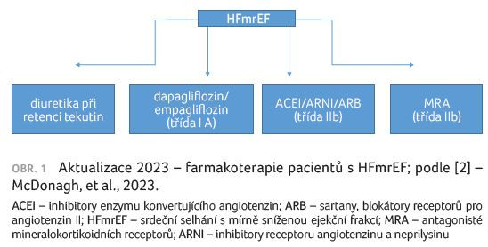 OBR. 1 Aktualizace 2023 – farmakoterapie pacientů s HFmrEF; podle [2] – McDonagh, et al., 2023.