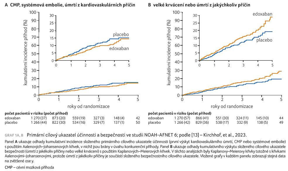 GRAF 1A, B Primární cílový ukazatel účinnosti a bezpečnosti ve studii NOAH-AFNET 6; podle [13] – Kirchhof, et al., 2023.