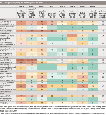 Progrese migrény dle podskupin komorbidit