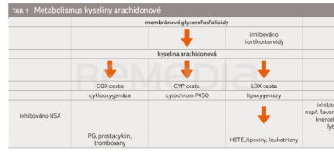 TAB. 1 Metabolismus kyseliny arachidonové